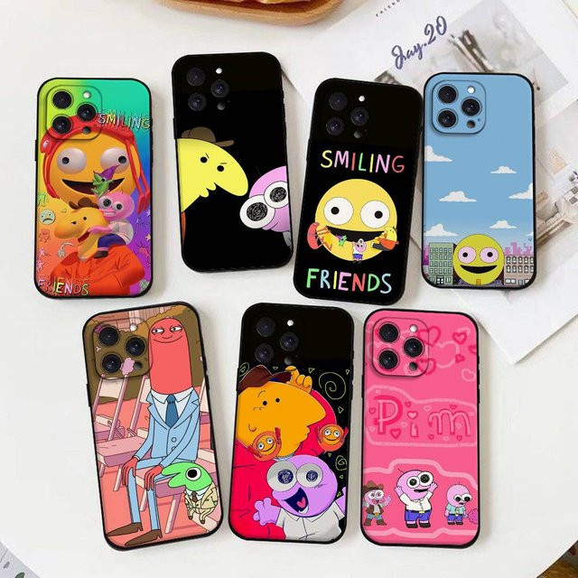 S-Smiling Friends Handyhülle für iPhone 11 bis iPhone 17 Pro Max, weiche Schutzhülle, Schwarz/Mehrfarbig - Bild 1