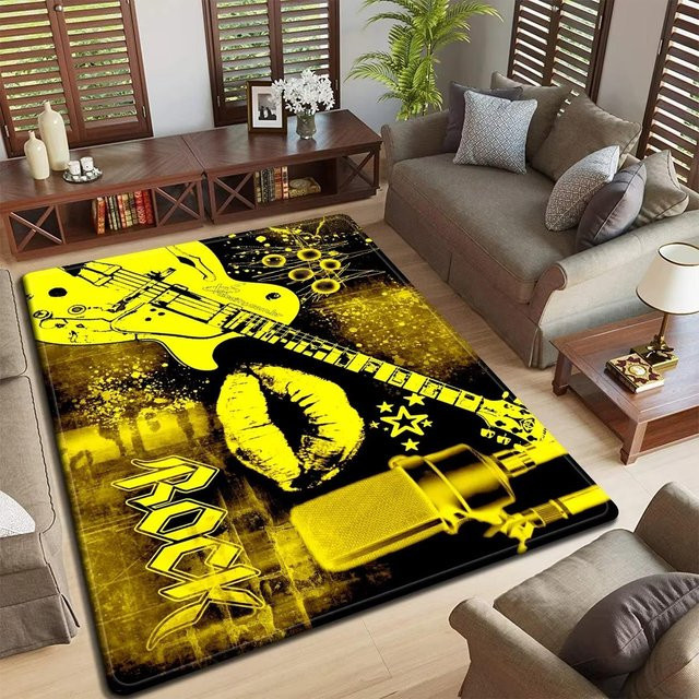 Karpetti Rock Band Logo Design Fußmatte, gelb, B/B: 80 x 120 cm, rutschfest und waschbar - Bild 1