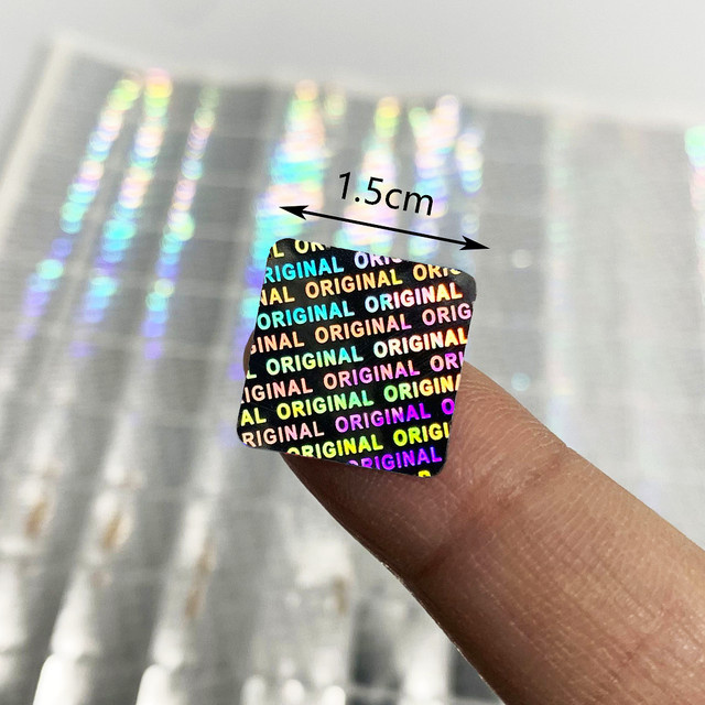 1000 Stück Quadratische ORIGINAL VOID Manipulationssichere Holographische Sicherheitssiegel-Aufkleber in Silber, B/B: 1,5 x 1,5 cm - Bild 1
