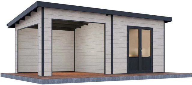 Finnhaus Wolff WPC Gartenhaus Tona 6030 28 in Hellgrau, B/H/T: 654 x 252 x 340 cm - Bild 1