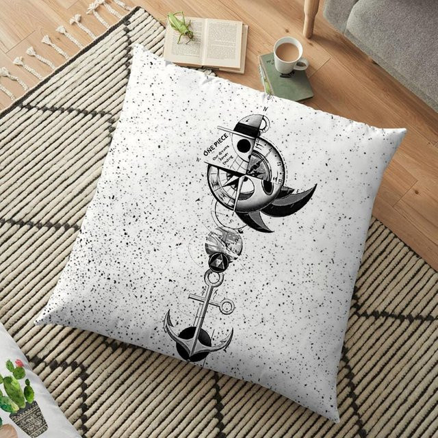 One Piece Anime Kissenbezug mit Luffy Zoro und Sanji Motiv in Weiß, quadratisch, 45 x 45 cm - Bild 1