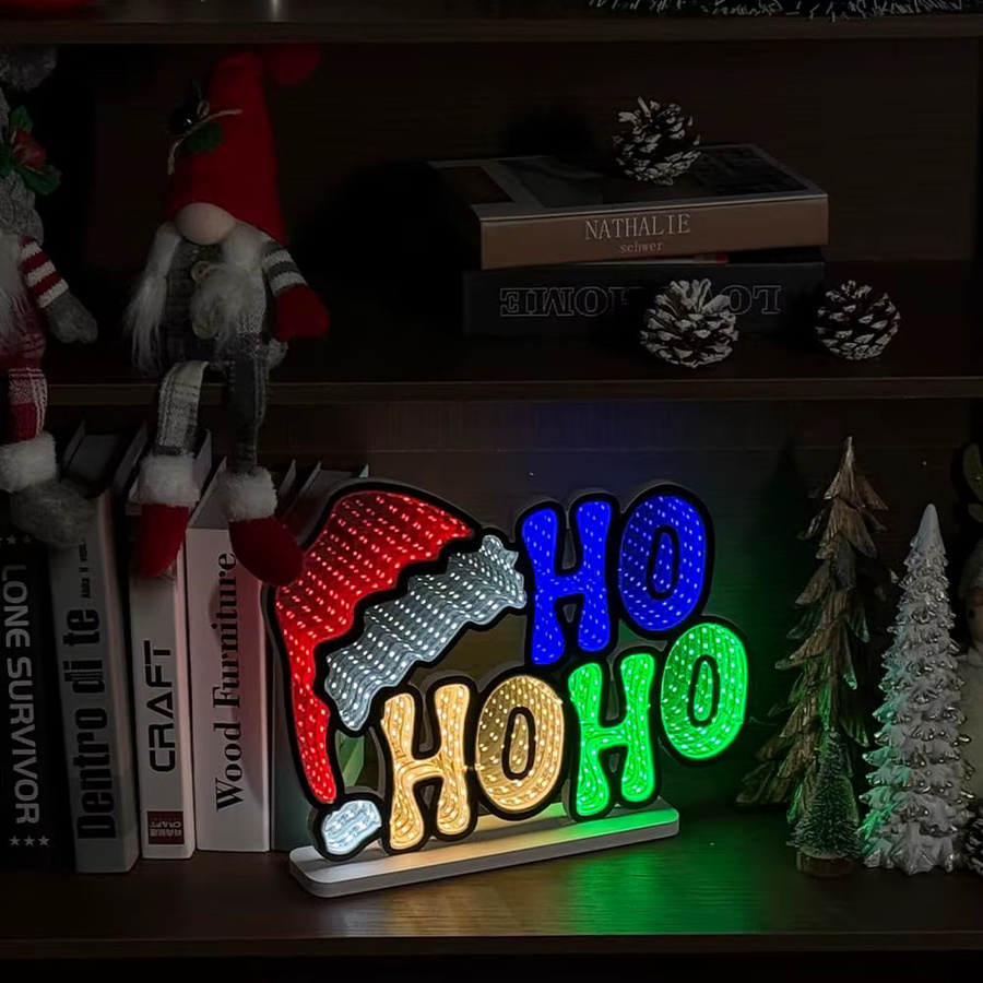 Neon Weihnachtsmütze HOHOHO mit Unendlichkeit-Spiegel-Effekt als RGB Nachtlicht für die Weihnachtsdekoration in Mehrfarbig - Bild 4