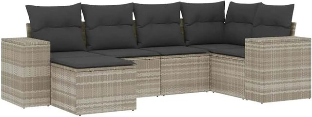 vidaXL 6-teilige Garten-Sofagarnitur in L-Form aus Poly-Rattan mit Kissen in Hellgrau - Bild 1