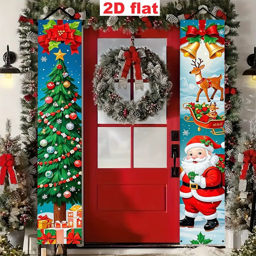 VIKAMA Weihnachtsbanner Couplet mit Rentier und Weihnachtsmann, Multicolor, Hängende Dekoration für den Weihnachtsbaum - Bild 5