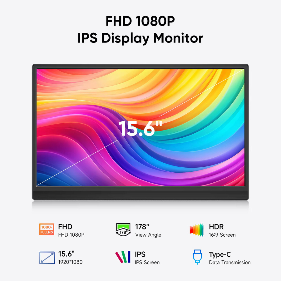 Dopesplay Tragbarer Monitor 15,6 Zoll FHD IPS 1080P Externer Bildschirm in Schwarz für Laptop, Mac, Windows und Mini-PC - Bild 2