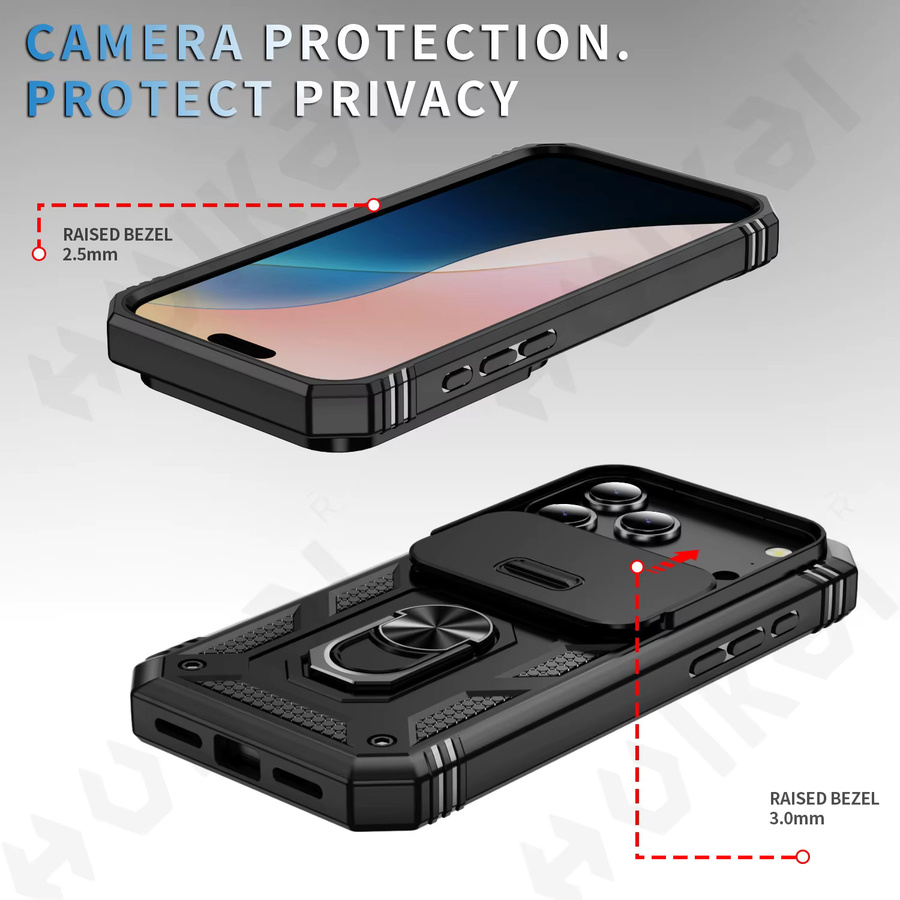 Military Grade Armor Schutzhülle für Apple iPhone 11 bis iPhone 17 Pro Max Plus mit 360 Grad drehbarer Kamera-Abdeckung in Pink und Black - Bild 4
