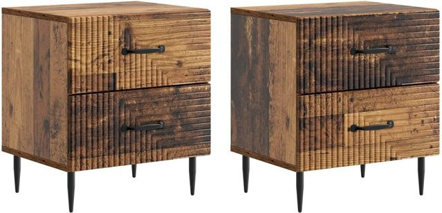 vidaXL Nachttisch Set 2 Stück Altholz-Optik Vintage Braun B: 43 cm, T: 34,5 cm, H: 47,5 cm - Bild 1