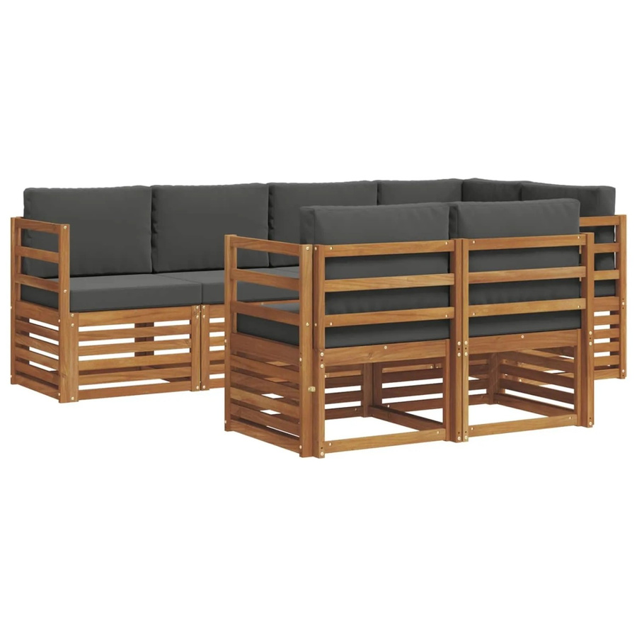 vidaXL Sofagarnitur 7-teilig aus Massivholz Akazie in Natur und Anthrazit mit L-Form und Kissen - Bild 2