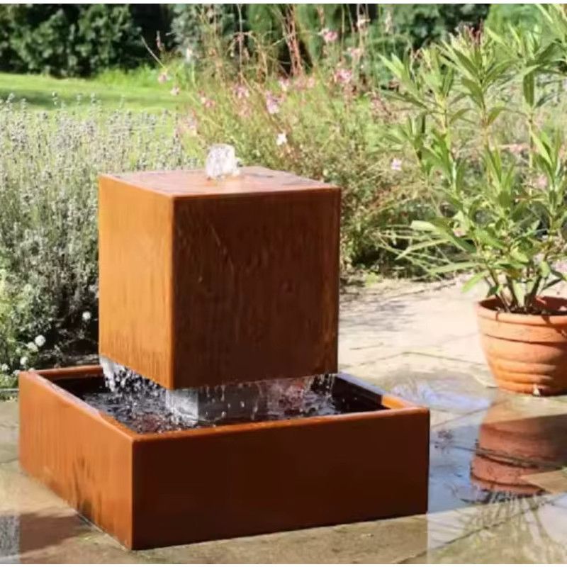 EXW Quadratischer Wassertisch-Brunnen aus Cortenstahl mit modernem geometrischem Design für Terrasse und Garten - Bild 2