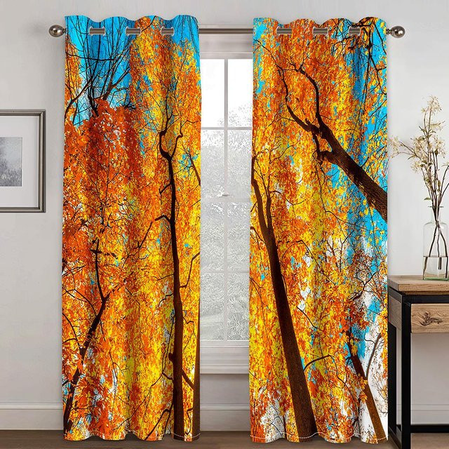 Yiran Furniture Wald Vorhänge mit Dschungelbaum und Wasserfall Motiv, zweigeteilt, semi-transparent, B: 60 cm, H: 60 cm, 2 Stück - Bild 1