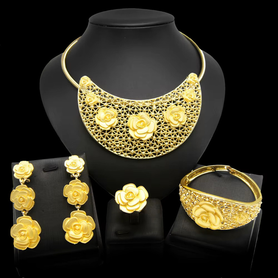 SYHOL Schmuckset Damen, Gold, Knospenanhänger, Blumenohrringe, Blumenarmband - Bild 4