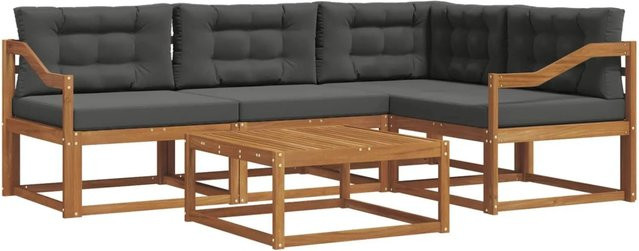 vidaXL Outdoor-Sofagarnitur aus Akazienholz mit Kissen, 5-teiliges L-Shape Set, Anthrazit und Natur - Bild 1
