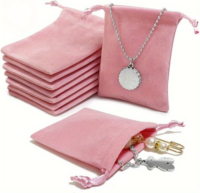 10 Stück Samt-Schmuckbeutel mit Kordelzug in Pink für Geschenke und Aufbewahrung - Bild 1