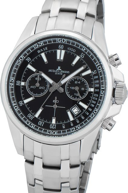 Jacques Lemans Chronograph, Quarz, Edelstahl, Schwarz, 44 mm, Herren - Bild 1