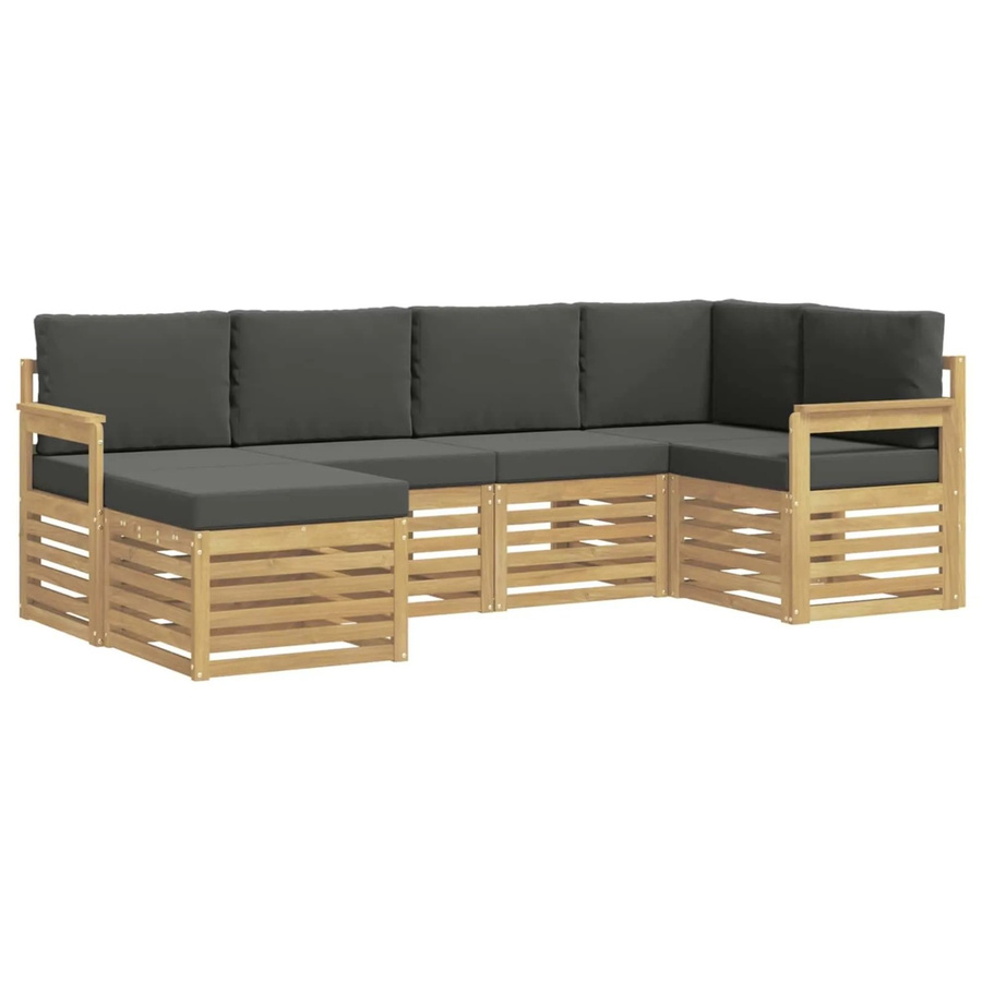 vidaXL Outdoor-Sofagarnitur 6-teilig in L-Form aus Akazienholz mit Polstern in Weiß und Anthrazit - Bild 2