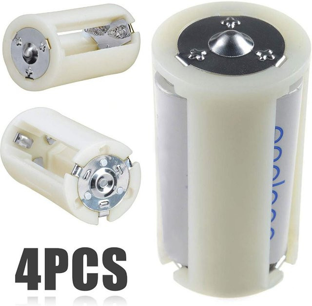 4er Set AA zu D Batterie Adapter Konverter und Halterung in Weiß oder Beige - Bild 1