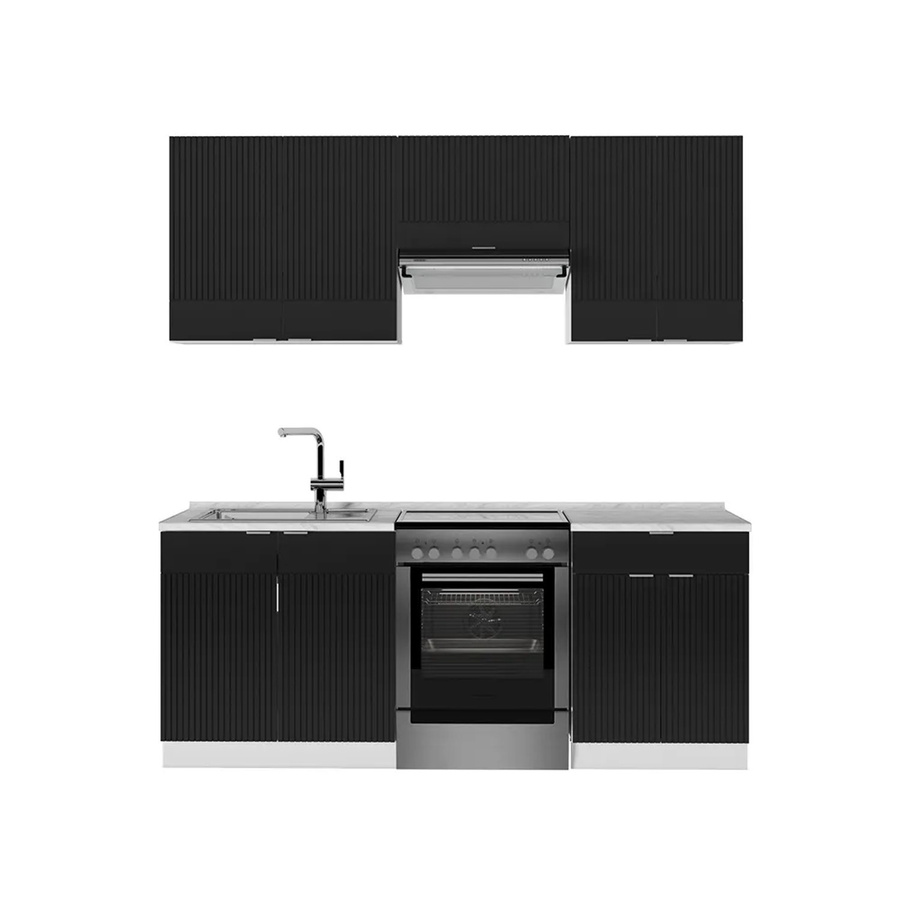 Vicco Fame-Line Küchenzeile modern in Schwarz gestreift und Weiß, Breite: 200 cm - Bild 2