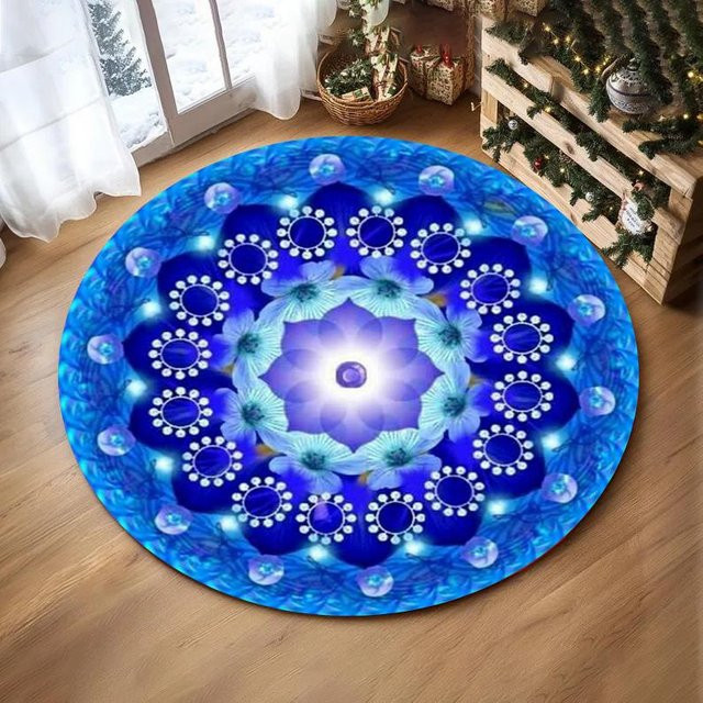 Runder Mandala-Teppich von Lodestar in Bunt, weiche Bodenmatte aus Polyester für Wohnzimmer, Schlafzimmer oder Yoga, Durchmesser: 40 cm - Bild 1