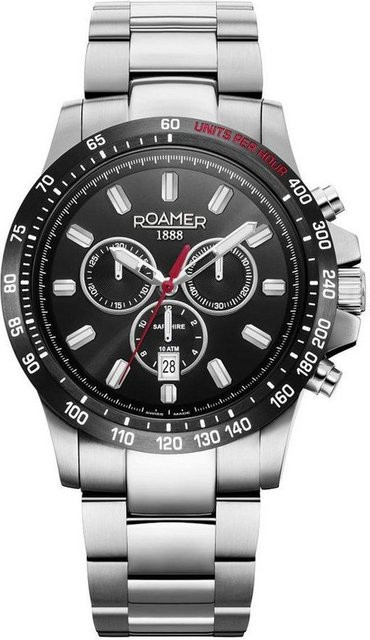 Roamer Chronograph, Edelstahl, Quarz, 45 mm, Herren, Schwarz, Silber - Bild 1