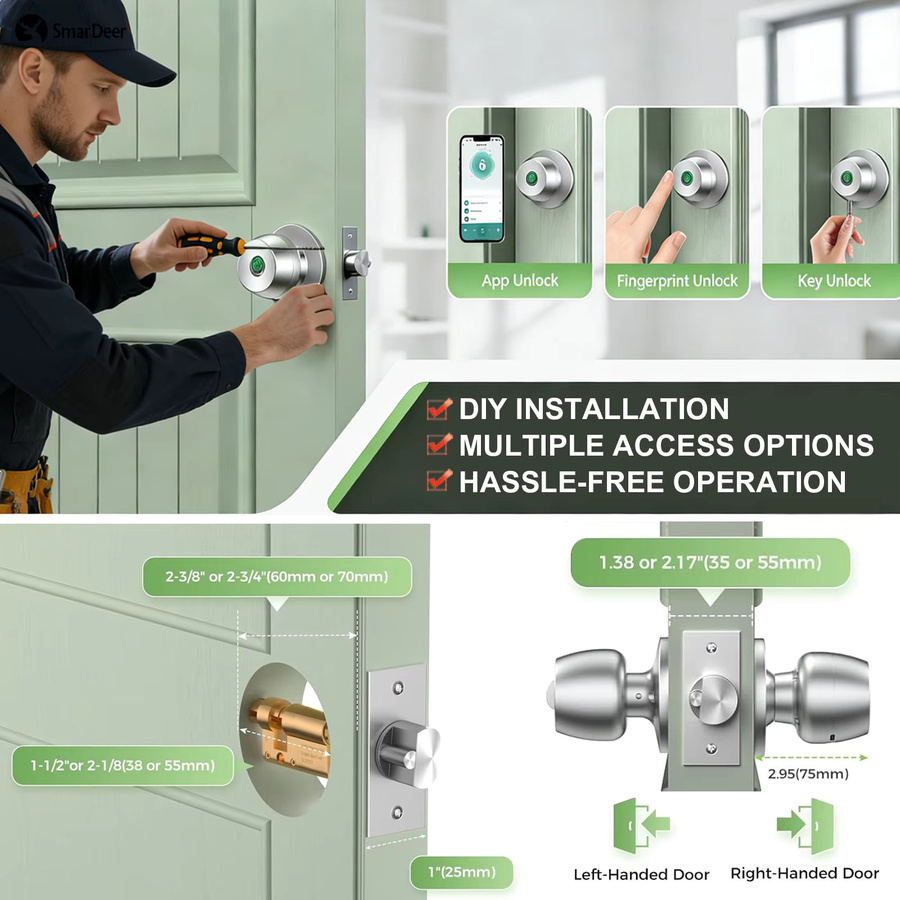 SmarDeer Fingerabdruckschloss für Tuya Smart Lock mit Bluetooth, schlüsselloser Zugang via App, Farbe: Silber - Bild 4
