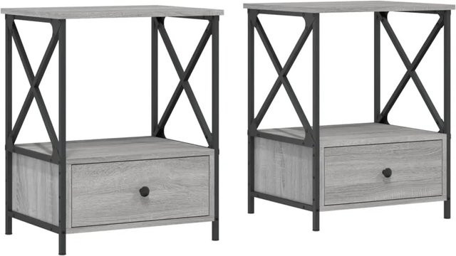 vidaXL Nachttische 2er-Set im industriellen Stil, Grau, B/T/H: 50 x 41 x 65 cm - Bild 1