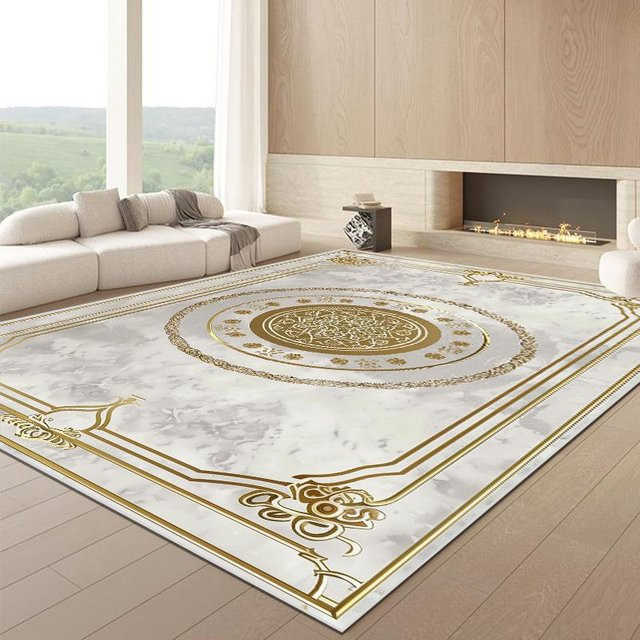 JGJG Wohnzimmerteppich in Gold und Weiß, Skandinavischer Design-Teppich mit geometrischem Muster, rutschfest und waschbar, B x T: 180 x 250 cm - Bild 1