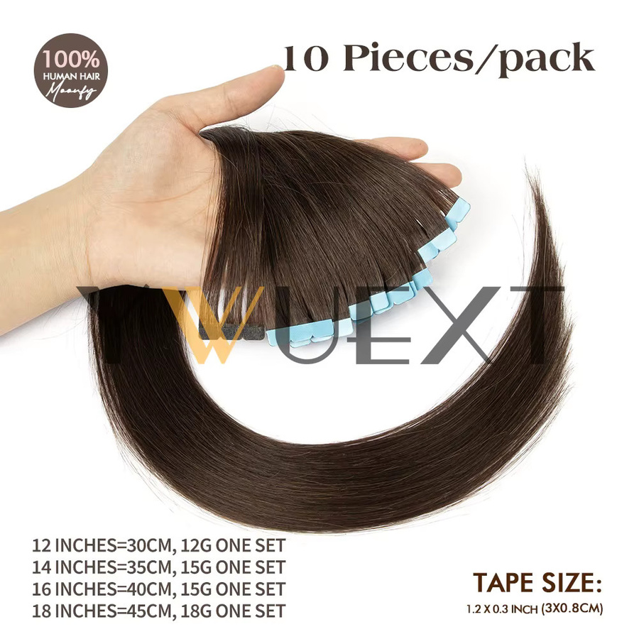 YWUEXT Tape-In Haarverlängerungen, Echthaar, braun, 10 Stück/Packung - Bild 4