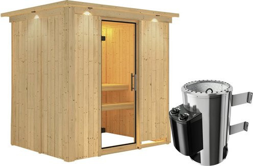 Karibu Sauna Kircholm aus Fichtenholz in Beige inklusive 3,6 kW Saunaofen mit integrierter Steuerung für 3 Personen, B/T/H: 210 x 165 x 202 cm - Bild 1