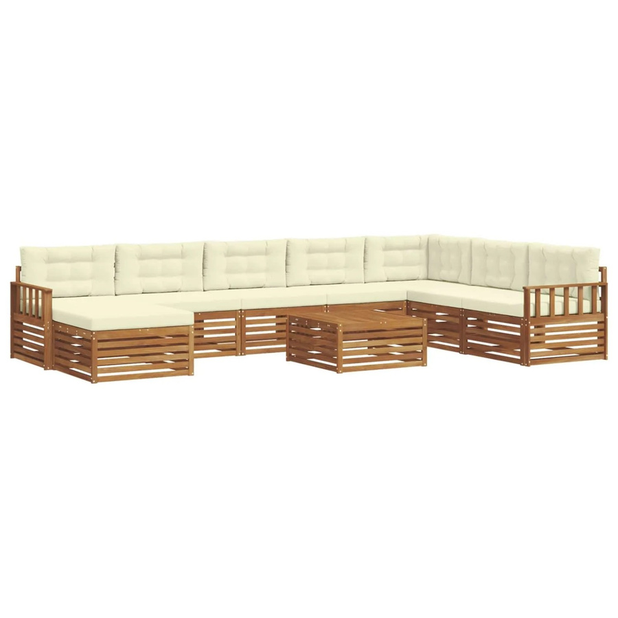 vidaXL Sofagarnitur 9-teilig aus Akazien-Massivholz in Natur und Creme mit Polsterkissen und UV-beständigem Polyester - Bild 2