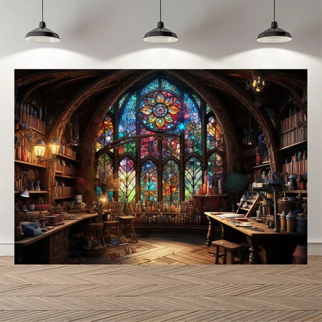 VIKAMA Vintage Gotischer Bibliotheks-Wandteppich in Multicolour als klassischer Wandbehang für dein Wohnzimmer oder Schlafzimmer - Bild 1