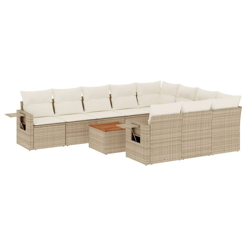 Vidaxl Gartenmöbel-Set aus Polyrattan und Akazie mit 11-teiligem Kissen-Set in Beige - Bild 2