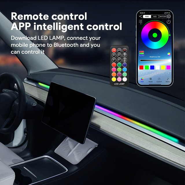 KUNGKIC Universal LED Umgebungsbeleuchtung für Tesla Modell 3Y S X, RGB Neon Flex Lichtstreifen mit USB, App- und Fernbedienung Steuerung, Multicolour Symphonie Atmosphäre Lampe - Bild 1