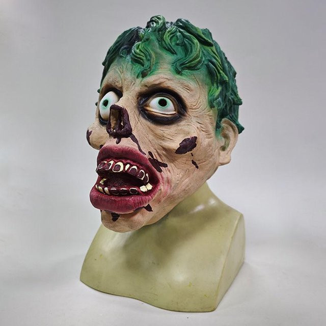 Grünhaarige Zombie-Latexmaske, Grün, Gummi, One size fits all adults - Bild 1