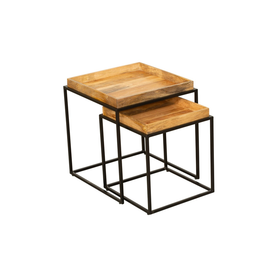 DELUKE Beistelltisch GERD 2er Set aus Mangoholz in Van Dyck Braun, B/T/H: 55 x 55 x 55 cm - Bild 2