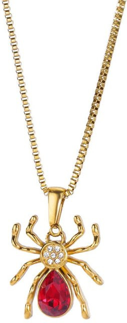 Halskette Spinnenanhänger Edelstahl, Gold, Zirkonia, Damen, 45cm - Bild 1