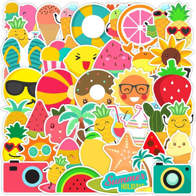50 Stück Sommer-Graffiti-Aufkleber im Cartoon-Stil von Anime Worlds Store, wasserfeste Dekoration in Multicolour für Tagebuch, Telefon und Wasserbecher - Bild 1