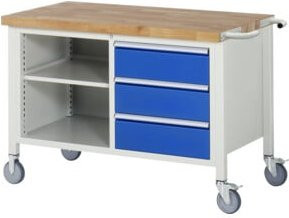 Rau Fahrbare Werkbank 8462 in Grau und Multicolour mit 3 Schubladen, höhenverstellbar, B: 125 cm, T: 70 cm, H: 88 cm - Bild 1
