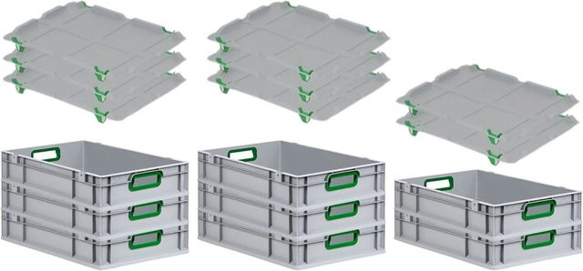 PROREGAL Spar Set 8x Eurobox Nextgen Color mit Auflagedeckel und Schiebeschnappverschlüssen, Farbe Grün, H x B x T: 12 x 40 x 60 cm - Bild 1