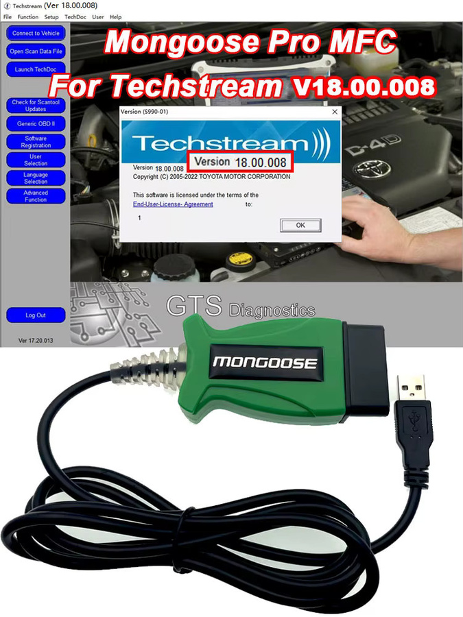 ITCARDIAG Techstream DLC3 J2534 Passthru OBD2 Diagnosekabel für Toyota bis Baujahr 2022 in Grau und Grün - Bild 6