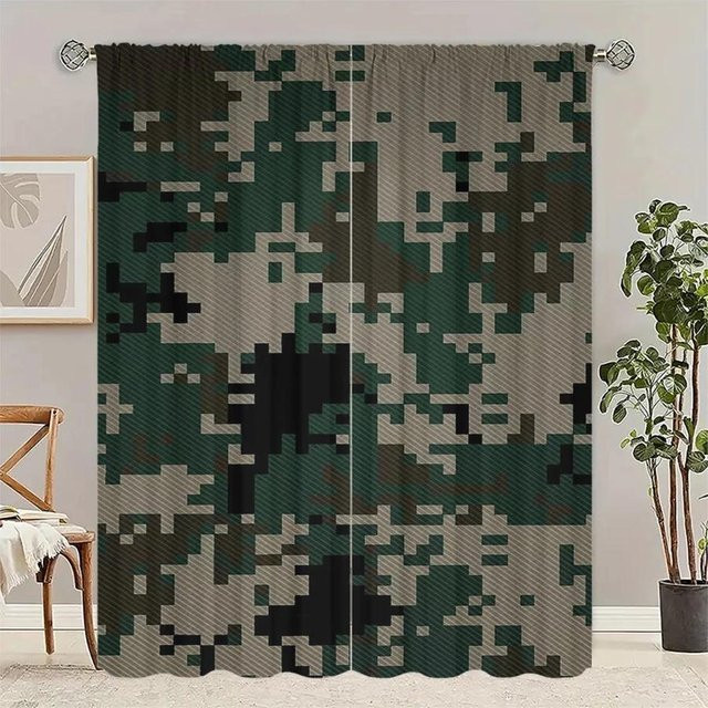 Tonnika Chen Set aus 2 blickdichten Vorhängen mit Camouflage-Muster aus Polyester, Breite: 100 cm, Höhe: 70 cm - Bild 1
