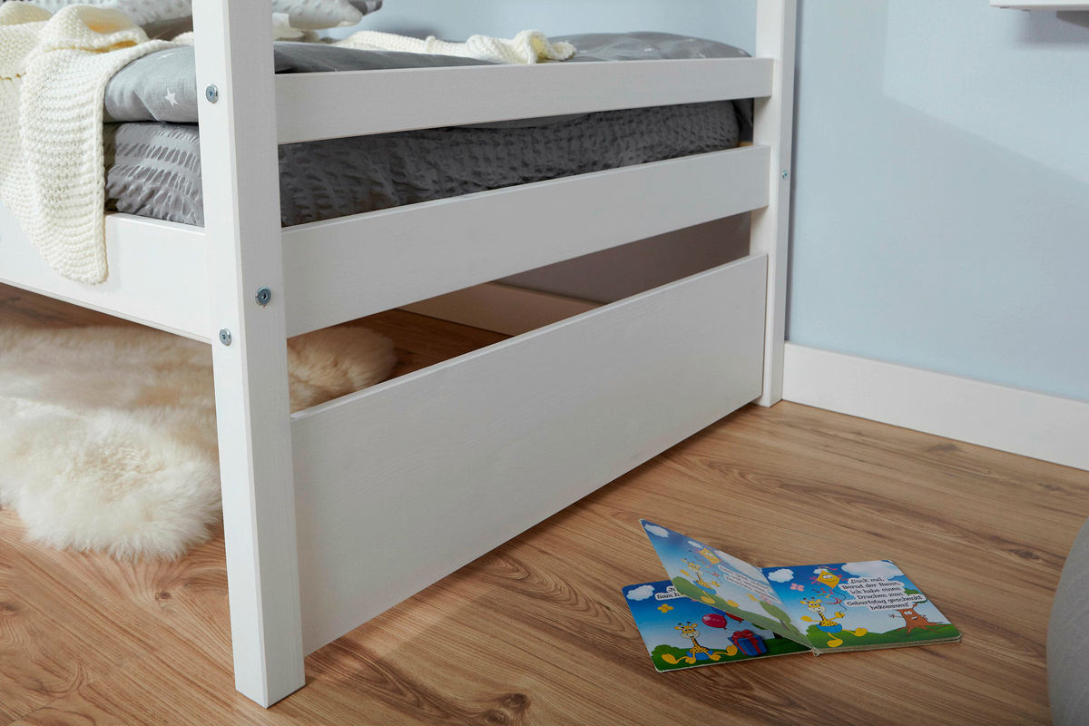 TiCAA Etagenbett Finn aus massivem Kiefer in Weiß mit 4er Funktionsschubkasten, H x B x T: 209 x 96 x 75 cm - Bild 2
