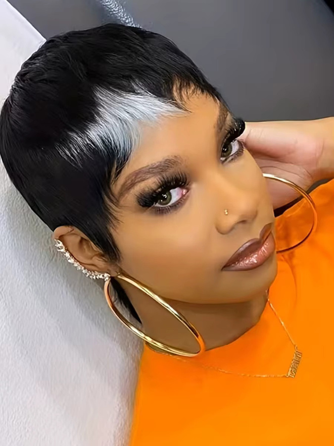 OYM HAIR Pixie-Schnitt-Perücke, Echthaar, 1B/60 Highlights, Damen - Bild 3