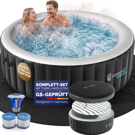 CASARIA aufblasbarer Whirlpool rund in Schwarz für 4 Personen mit Heizfunktion und Filter sowie Abdeckung