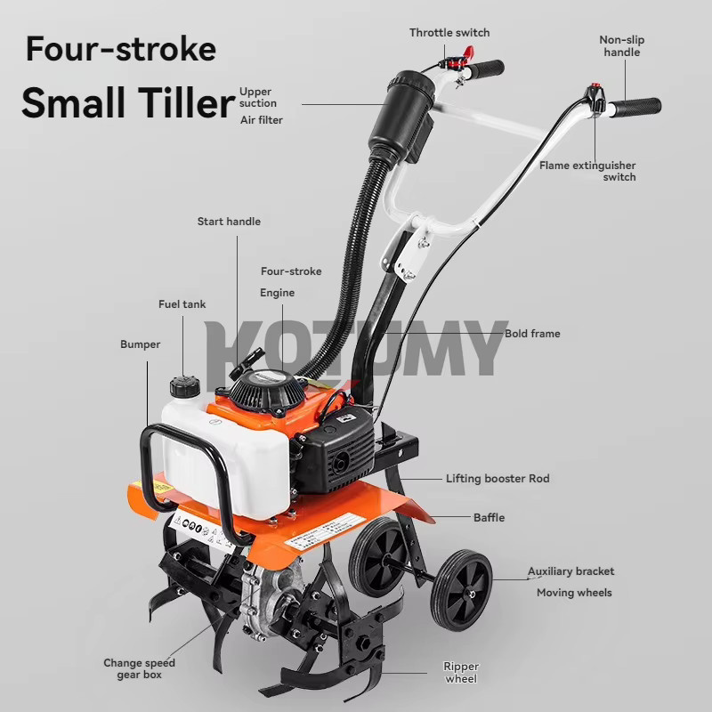 KOTUMY Benzin-Mini-Bodenfräse mit 4-Takt-Motor in Orange - Bild 4