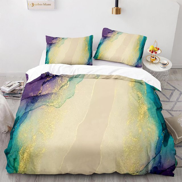 Bettwäsche-Set mit abstraktem Marmormuster von Binchi Outdoor Product in Weißgold, bestehend aus Bettbezug und Kissenbezug aus Polyester, Breite: 260 cm, Breite: 220 cm - Bild 1