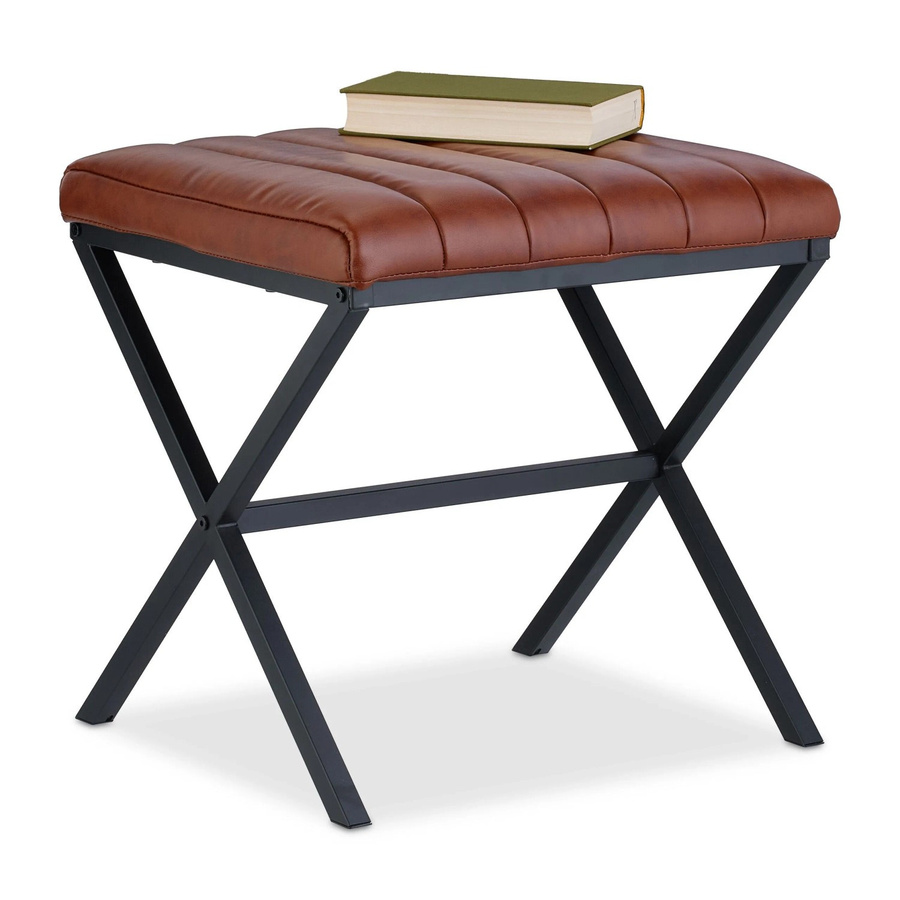 Relaxdays Sitzhocker aus Kunstleder in Schwarz und Braun, B/T/H: 46 x 47 x 42 cm - Bild 2