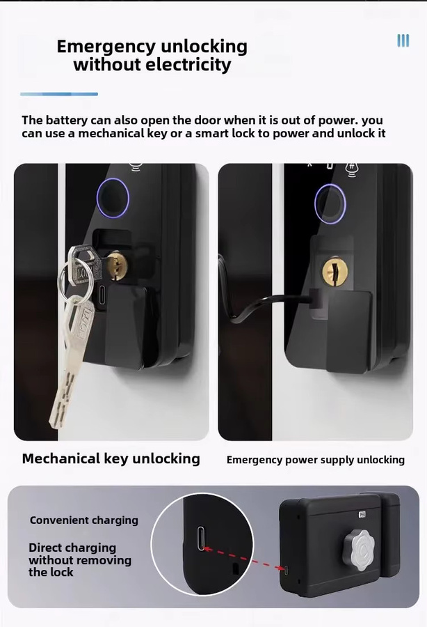 Juheenda Smart Lock mit 3D-Gesichtserkennung, Tuya Wifi, Fingerabdruck und Passcode, wasserdichtes digitales elektrisches Felgenschloss für Außentore, Schwarz - Bild 5