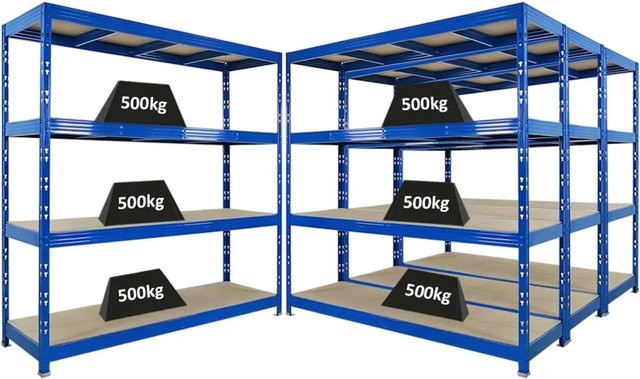 PROREGAL Rhino Schwerlastregal Set 4er Pack, Blau, B/H/T: 200 x 200 x 60 cm, 4 Ebenen mit 8mm Spanplatten, Fachlast 500kg - Bild 1