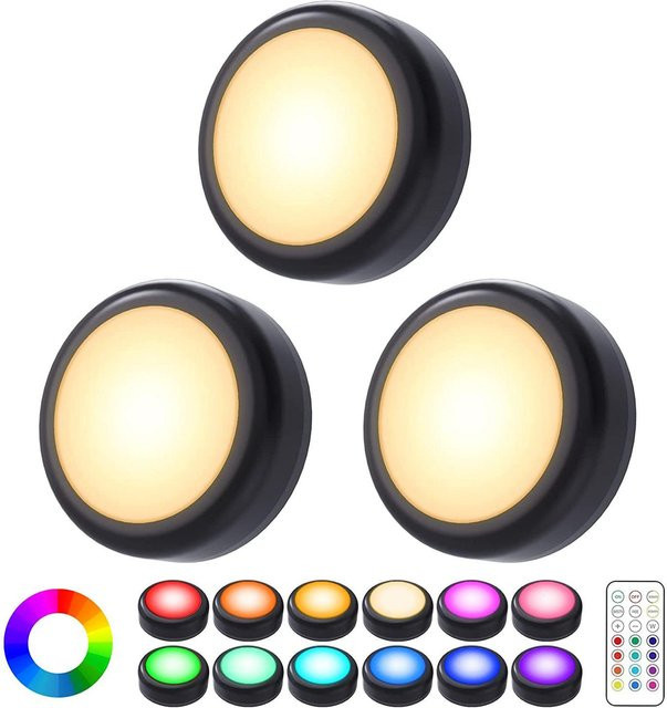 NATAWA 3er Set RGB LED Unterbauleuchten mit Fernbedienung, dimmbar, batteriebetrieben, Multicolour, für Küche und Schrank - Bild 1