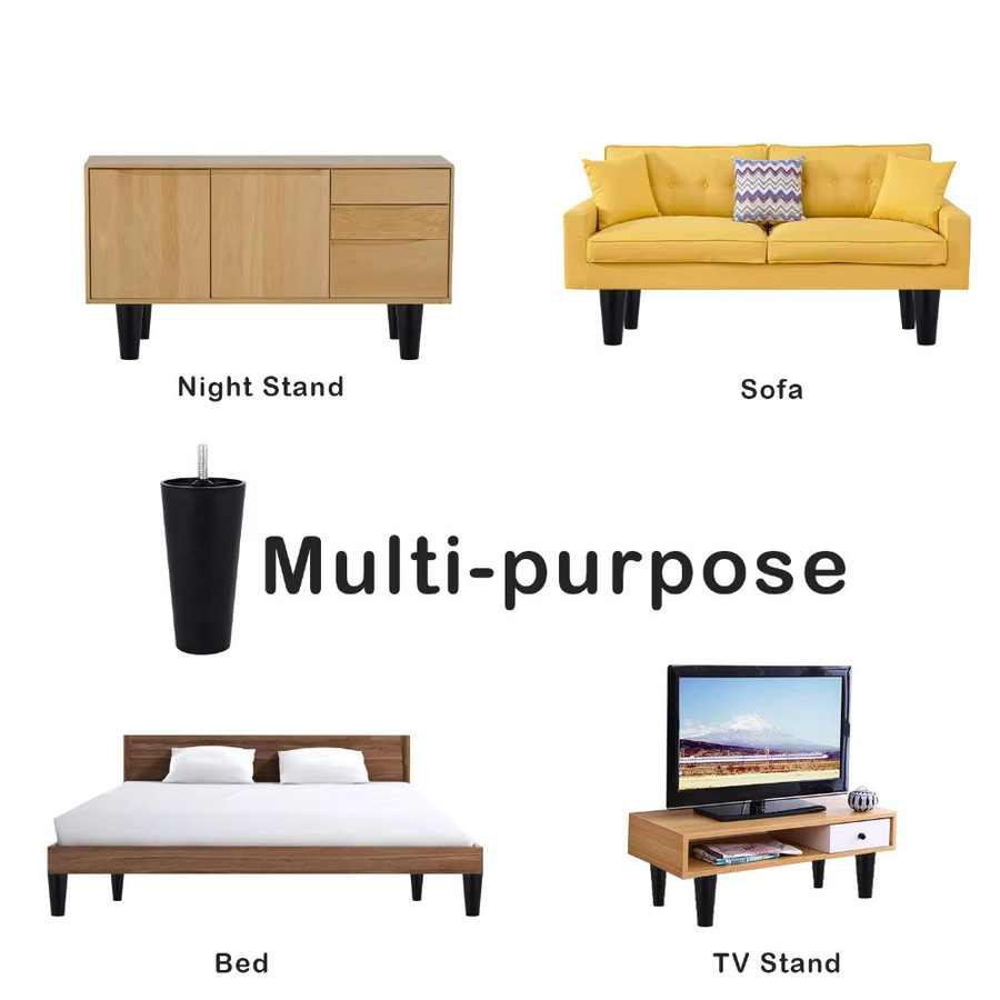 4 Stück konische Möbelbeine aus Kunststoff in Schwarz mit Montageplatten und M8 x 25 Gewindeschaft für Sofa und Stuhl - Bild 6